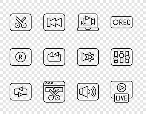 Set line Repeat button, Live stream, Online play video, Video recorder or editor Stock Illustration
