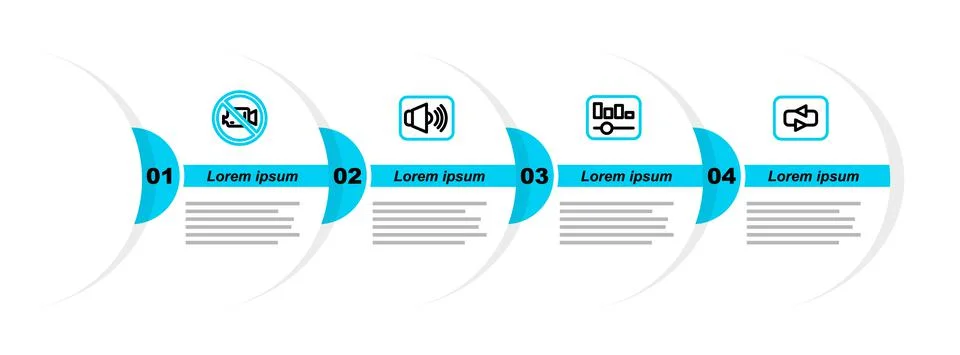 Set line Repeat button, Music equalizer, Speaker volume and Prohibition no video Stock Illustration