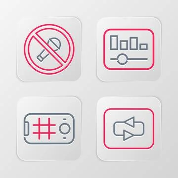 Set line Repeat button, Selfie mobile, Music equalizer and Mute microphone .. Stock Illustration