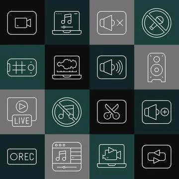 Set line Repeat button, Speaker volume, Stereo speaker, mute, Sound or audio Stock Illustration