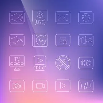 Set line Repeat button, Subtitles, Speaker volume, Fast forward, Vinyl player Stock Illustration