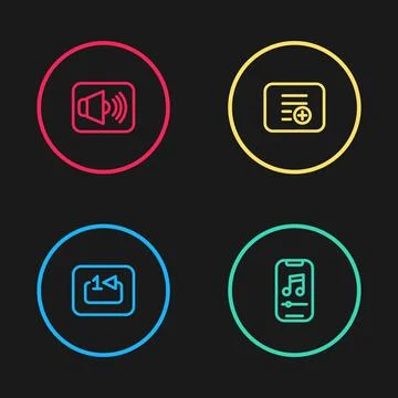 Set line Repeat track music player, Music, Add to playlist and Speaker volume Stock Illustration