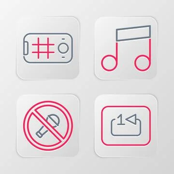 Set line Repeat track music player, Mute microphone, Music note, tone and Selfie Stockillustratie