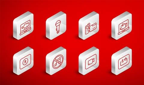 Set line Repeat track music player, Microphone, Cinema camera, Online video Stock Illustration