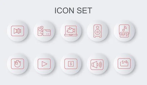 Set line Repeat track music player, Stopwatch, Online video, Speaker volume.. Stock Illustration