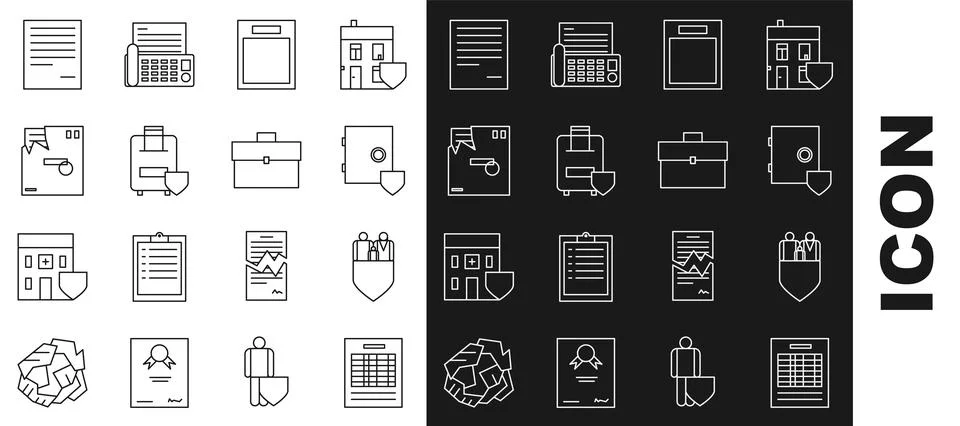 Set line Report file document, Family insurance with shield, Safe, Empty fo.. イラスト素材