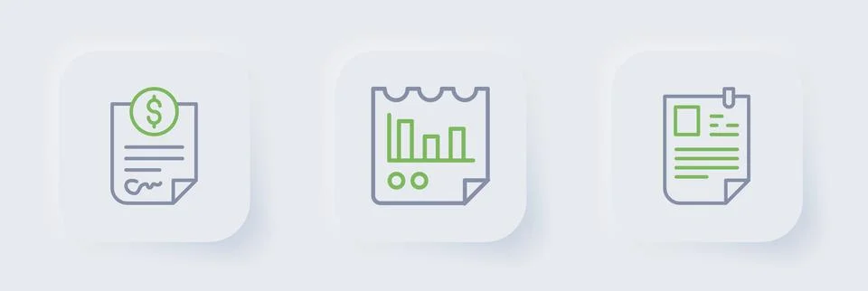 Set line Resume, Document with graph chart and Contract money icon. Vector Stock Illustration
