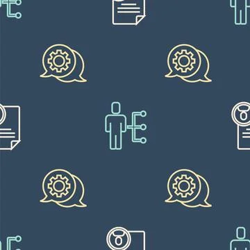 Set line Resume, Speech bubble chat and User of man in business suit on seaml Stock Illustration