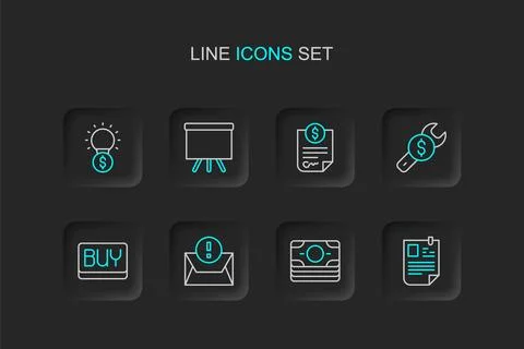 Set line Resume, Stacks paper money cash, Envelope, Buy button, Repair pric.. Stock Illustration