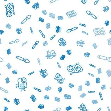 Set line Retro cinema camera, Earrings and Silver spoon on seamless pattern Stock Illustration