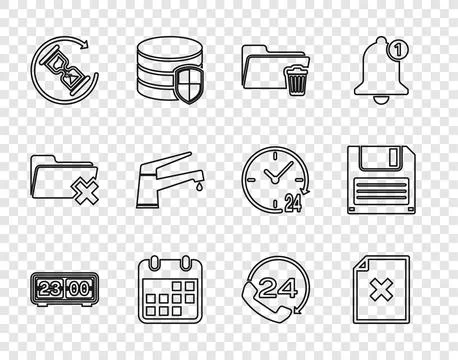 Set line Retro flip clock, Delete file document, folder, Calendar, Waiting,.. Stock Illustration