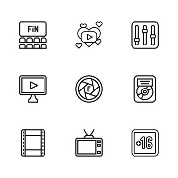 Set line Retro tv, CD disk award in frame, Plus 16 movie, Camera shutter, S.. Stock Illustration