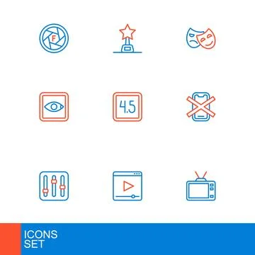 Set line Retro tv, Online play video, Sound mixer controller, No cell phone.. Stock Illustration