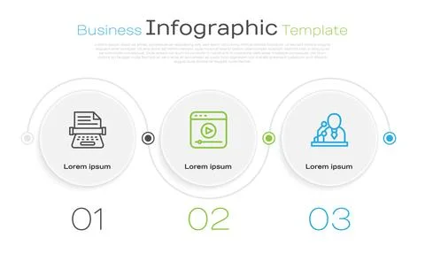 Set line Retro typewriter, Live stream and Breaking news. Business infograp.. Stock Illustration