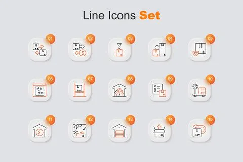 Set line Return cardboard box, Unboxing, Warehouse, Broken, price, Scale wi.. 스톡 일러스트