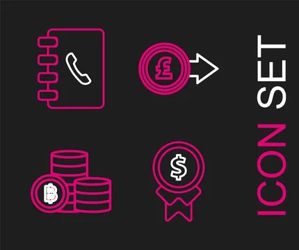 Set line Reward for good work, Cryptocurrency coin Bitcoin, Coin money with p Stock Illustration