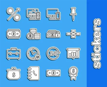 Set line Reward for good work, Computer monitor and mobile phone, Cryptocur.. Stock-Illustration
