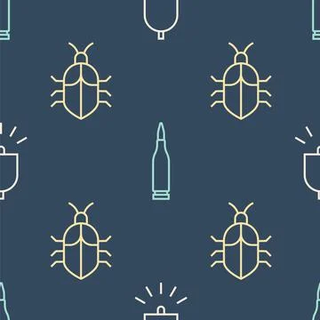 Set line Ringing alarm bell, System bug concept and Bullet on seamless pattern Stock Illustration