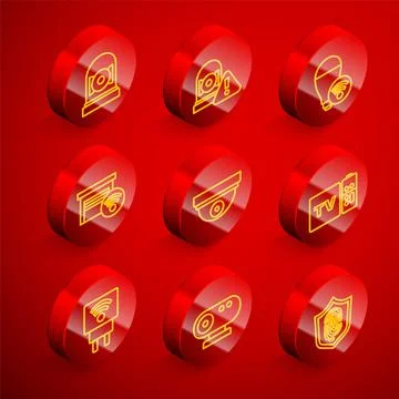 Set line Ringing alarm bell, Smart light bulb, garage, Motion sensor, Multimedia Illustrazione stock