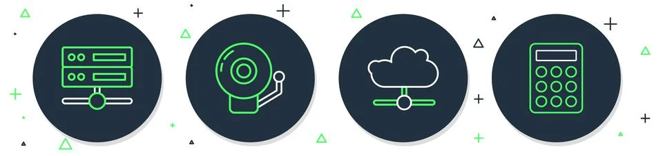 Set line Ringing alarm bell, Network cloud connection, Server, Data, Web Hosting Stock Illustration