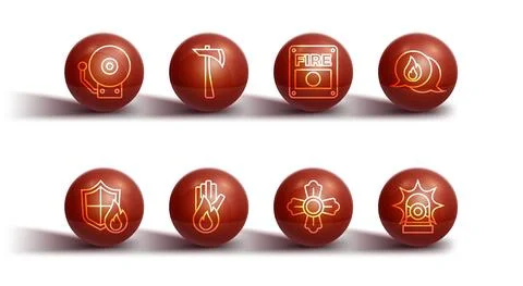 Set line Ringing alarm bell, Fire protection shield, Telephone call 911 Illustration