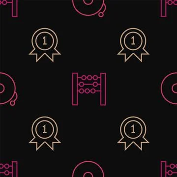 Set line Ringing alarm bell, Medal and Abacus on seamless pattern. Vector イラスト素材