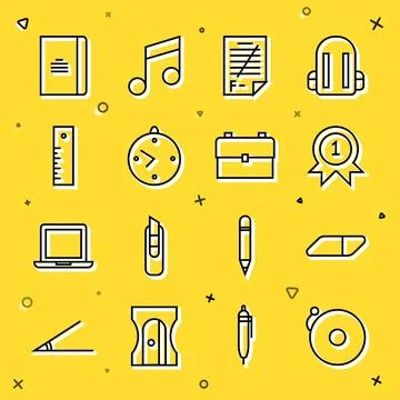 Set line Ringing alarm bell, Eraser or rubber, Medal, Exam paper with incorrect Stock Illustration