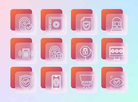 Set line Ringing alarm bell Mobile with fingerprint scanner Lock Fire sprinkl Stock Illustration