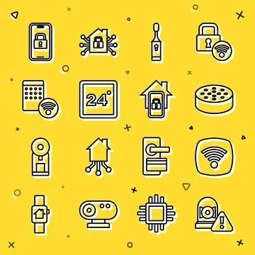 Set line Ringing alarm bell, Wi-Fi wireless internet network, Water sensor,.. Stock Illustration
