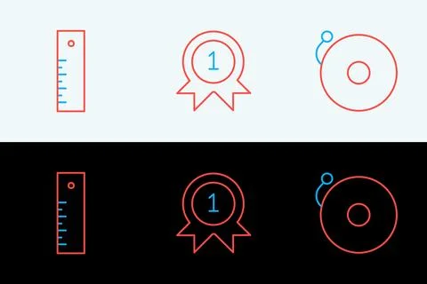Set line Ringing alarm bell, Ruler and Medal icon. Vector Stock Illustration
