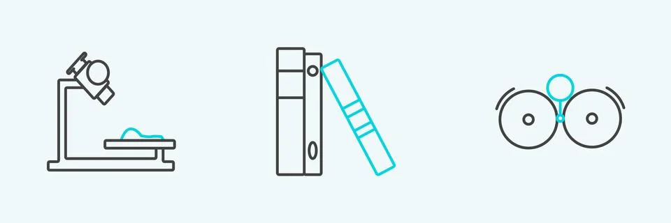 Set line Ringing alarm bell, Microscope and Office folders with papers and .. Stock Illustration