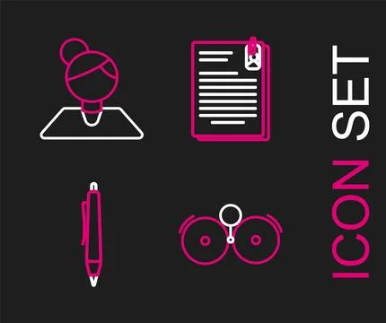 Set line Ringing alarm bell, Pen, File document and paper clip and Teacher .. Stock Illustration