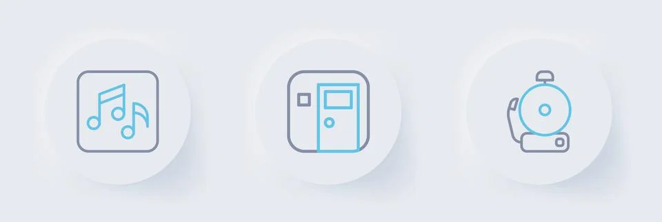 Set line Ringing alarm bell, School classroom and Music note, tone icon. Vect Stock Illustration