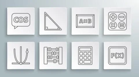 Set line Ringing bell, Calendar, Graph, schedule, chart, diagram, Triangle math イラスト素材