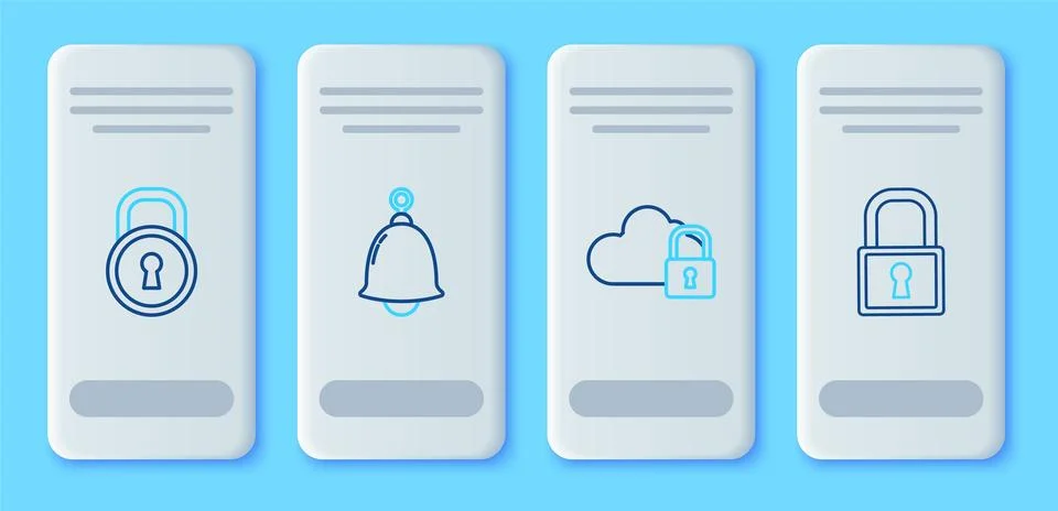 Set line Ringing bell, Cloud computing lock, Lock and  icon. Vector Stock Illustration
