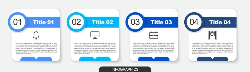 Set line Ringing bell, Computer monitor screen, School backpack and Abacus Stock-Illustration