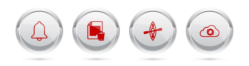Set line Ringing bell, Delete file document, Kayak and paddle and Cloud sync Illustrazione stock