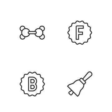 Set line Ringing bell, Exam paper with incorrect answers, Molecule and icon 스톡 일러스트