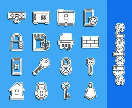 Set line Ringing bell, Key, Bricks, FTP folder and lock, SD card shield, Sa.. Illustrazione stock