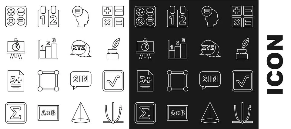 Set line Ringing bell, Open book, Chalkboard, Test or exam sheet, Graph, sc.. 스톡 일러스트