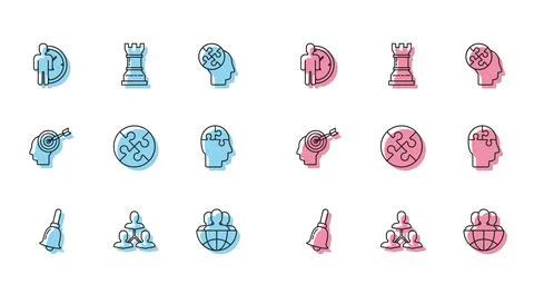 Set line Ringing bell, Project team base, Time Management, Globe and people イラスト素材