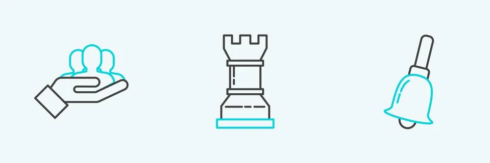 Set line Ringing bell, Project team base and Business strategy icon. Vector Stock Illustration