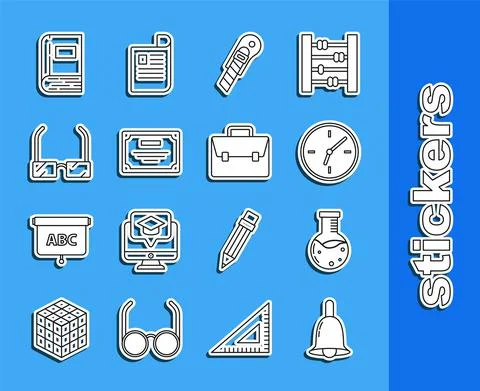 Set line Ringing bell, Test tube and flask chemical laboratory, Clock 스톡 일러스트