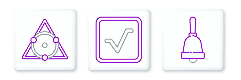 Set line Ringing bell, Triangle math and Square root icon. Vector Illustrazione stock