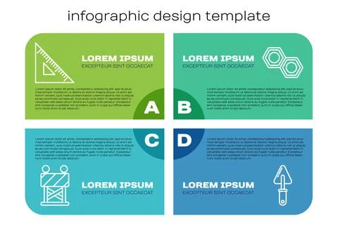 Set line Road barrier, Triangular ruler, Trowel and Hexagonal metal nut Stock Illustration