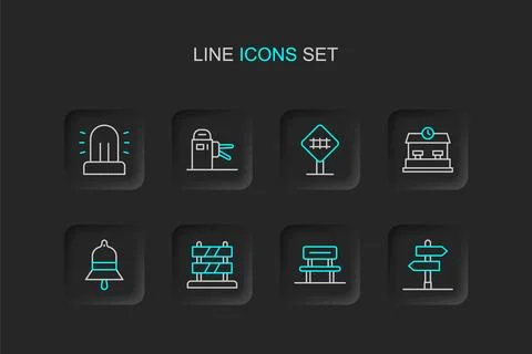 Set line Road traffic sign, Waiting hall, End of railway tracks, Train stat.. Stock Illustration