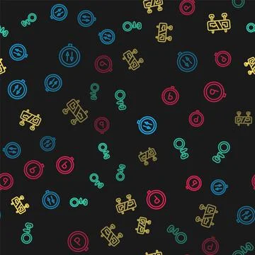 Set line Road warning two way traffic, sign, and Parking on seamless pattern Stock Illustration