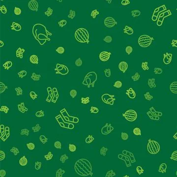 Set line Roasted turkey or chicken, Socks and Watermelon on seamless pattern Stock Illustration