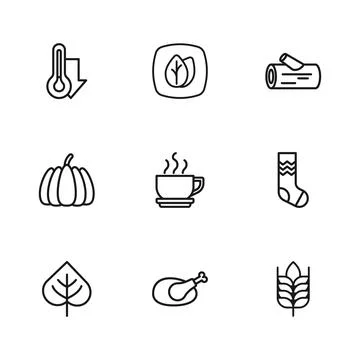 Set line Roasted turkey or chicken, Socks, Wheat, Coffee cup, Wooden log, T.. 스톡 일러스트