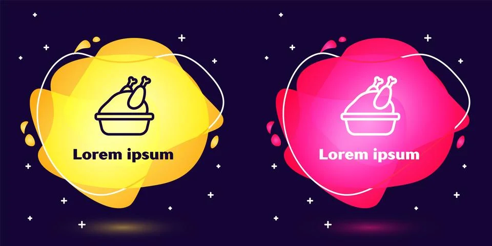 Set line Roasted turkey or chicken icon isolated on blue background. Abstra.. Stock Illustration